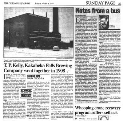 T. P. Kelly, Kakabeka Falls Brewing Company went together in 1908