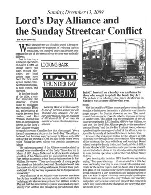 Lord's Day Alliance and the Sunday Streetcar Conflict