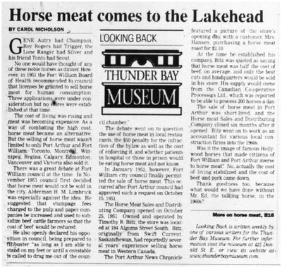 Horse meat comes to the Lakehead