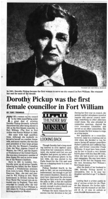 Dorothy Pickup was the first female councillor in Fort William