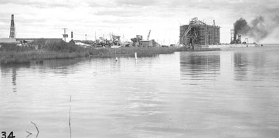 View of ore dock construction - looking south on Lake Superior (1944)