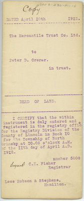 Sale of Grimsby Park to Harry H. Wylie