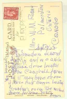 Postcard to Mrs. W.M. Reany Sept 9, 1952