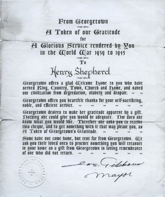 Henry Shepherd, Letter of Gratitude for Service