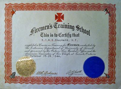 Henry Shepherd Firemen's Training School Certificate