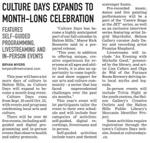 Culture Days Extends to Month-Long Celebration