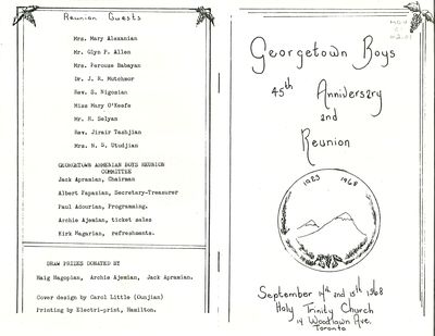 Front and back covers of programme for Georgetown Boys 45th Anniversary and Reunion, 1968.