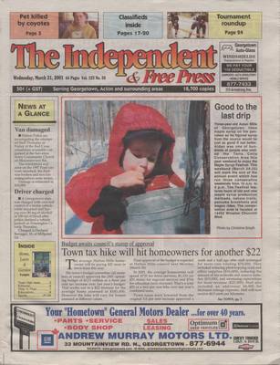 Independent & Free Press (Georgetown, ON), 21 Mar 2001