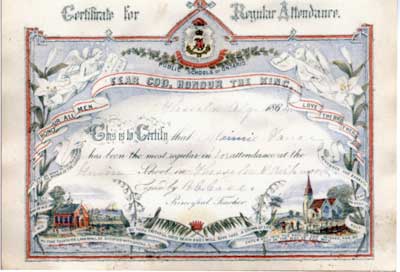 Attendance Certificate, Union School in Thessalon and Kirkwood, 1864.