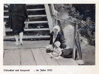 A young woman and a little girl sit at the edge of an outdoors stair landing while another woman walks up the stairs in Kharkiv