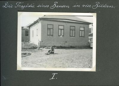 A starving farmer sits by the side of a house in Kharkiv (Death by starvation series, no. 1)