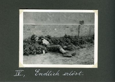 A farmer lies dead of starvation among the shrubs of a house in Kharkiv (Death by starvation series, no. 4)