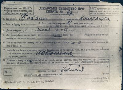 Death Certificate of Konstantin Bokan