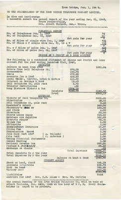 Iron Bridge Telephone Company Financial Report, 1947