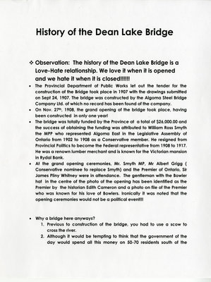 History of the Dean Lake Bridge, 2008