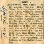 Laura Anderson Obituary, Blind River, 1961