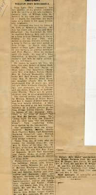 Obituary for William John Beharriell, Dean Lake, 1949