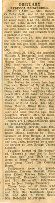 Rebecca Beharriell Obituary, Dean Lake, 1951