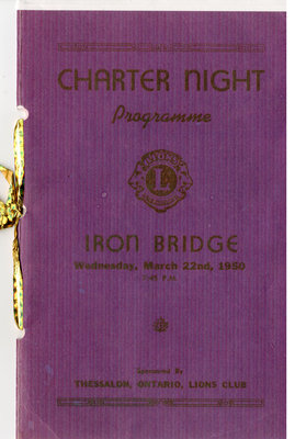 Lion's Club Charter Night Program, Iron Bridge