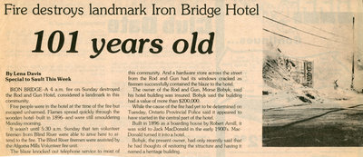 Fire Destroys 101 Year Old Iron Bridge Hotel, 1987