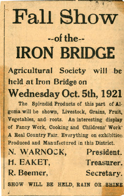 Iron Bridge Fall Show of Agricultural Society, 1921