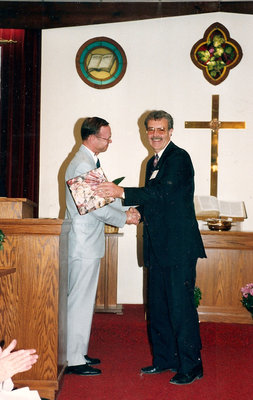 Reverend John Brown and Ted Linley, Iron Bridge, May 17, 1992