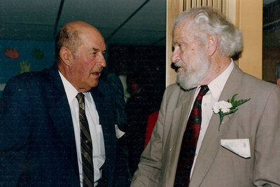 Dan Trivers and Reverend Wally Damm, 100th Anniversary Iron Bridge United Church, 1992