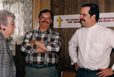 Edna Tapp, Brian Mundell and Reverend Neil Young, 100th Anniversary Iron Bridge, United Church 1992