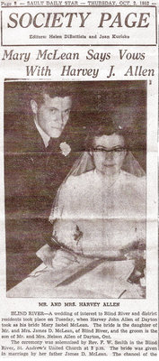 Allen-McLean Wedding, Blind River - 1952