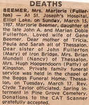 Obituary for Marjorie (Fullerton) Beemer - 1987