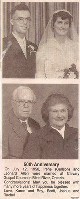 50th Anniversary Announcement For Leonard and Irene Allen - July 12, 1956