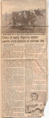 Diary of Early Algoma Settler Paints Vivid Picture of Pioneer Life -Circa 1976