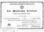 Ontario Women`s Institute Life Membership Certificate for Thelma Fiegehen - 1983