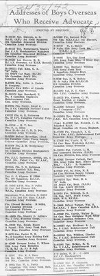 List of Advocate Subscribers Posted Overseas- 1942