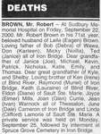 Obituary for Robert Brown, Iron Bridge, 2000