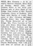 Obituary for Mrs. Elveana Reed, Bellingham, 1991