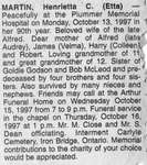Obituary for Henrietta C. (Etta) Martin, Iron Bridge, 1997