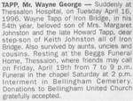 Obituary for Mr. Wayne George Tapp, Bellingham, 1996