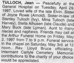 Obituary for Jean Tulloch, Iron Bridge, 1997