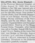 Obituary for Annie Elizabeth Willeton,1995