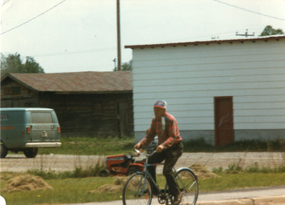 Bill Robertson and Bike, Iron Bridge, c 1976