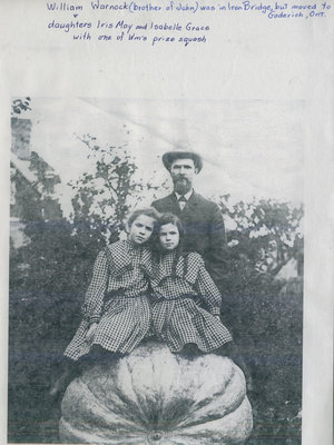 William Warnock and Daughters with Giant Squash, Iron Bridge, circa 1930