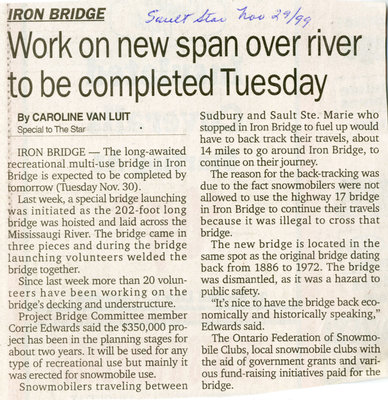 Work on Iron Bridge to be Completed Tuesday, 1999