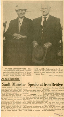 Sault Minister Speaks At Annual Church Reunion, Iron Bridge, 1961