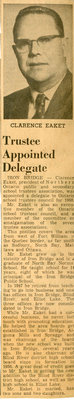 Clarence Eaket Appointed Delegate to Ontario School Trustee Council, Iron Bridge, 1968