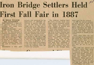 First Iron Bridge Fall Fair Held in 1887, 1961