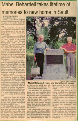 Newspaper Clipping, "Mabel Beharriell Takes Lifetime Of Memories To New Sault Home", 1995
