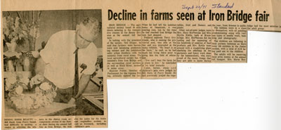 Newspaper Clipping, &quot;Decline In Farms At Iron Bridge Fair&quot;, 1971