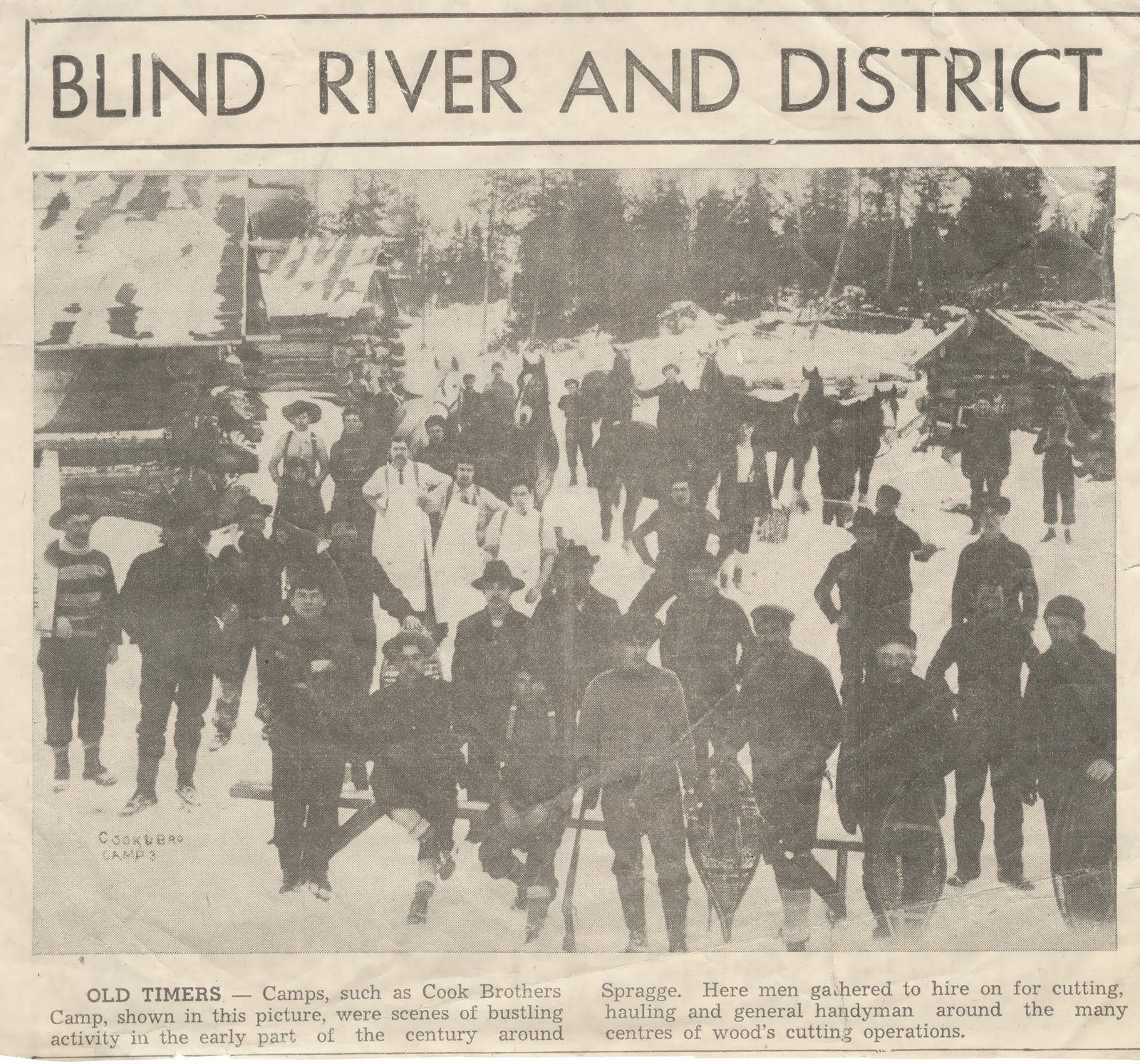 Cook Brothers Lumber Camp, Blind River, Newspaper Clipping A Historical Journey North of Huron