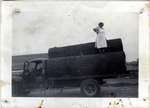 Mrs. Paul David on a Load of Logs, Circa 1940